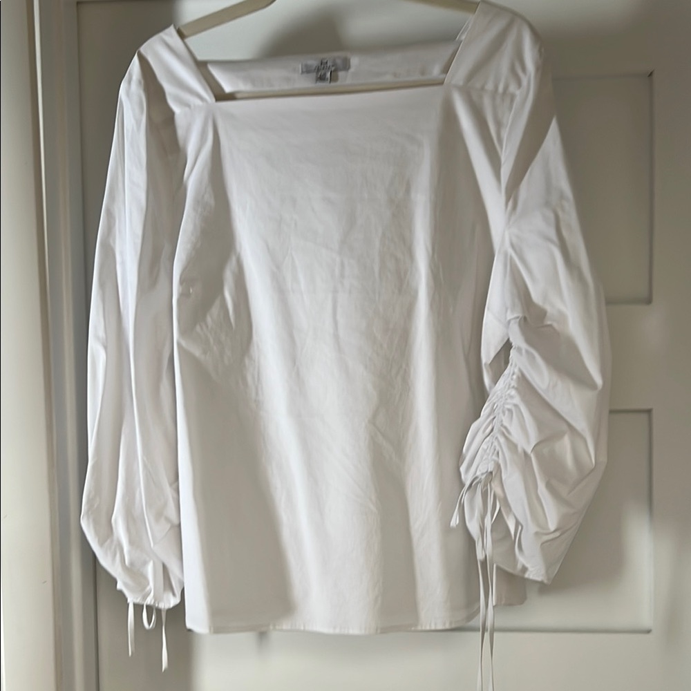 Halston Heritage White Ruched Long Sleeve Blouse